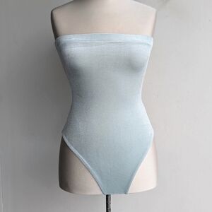 Urban Outfitters Velvet Strapless Tube Bodysuit - Sea Green